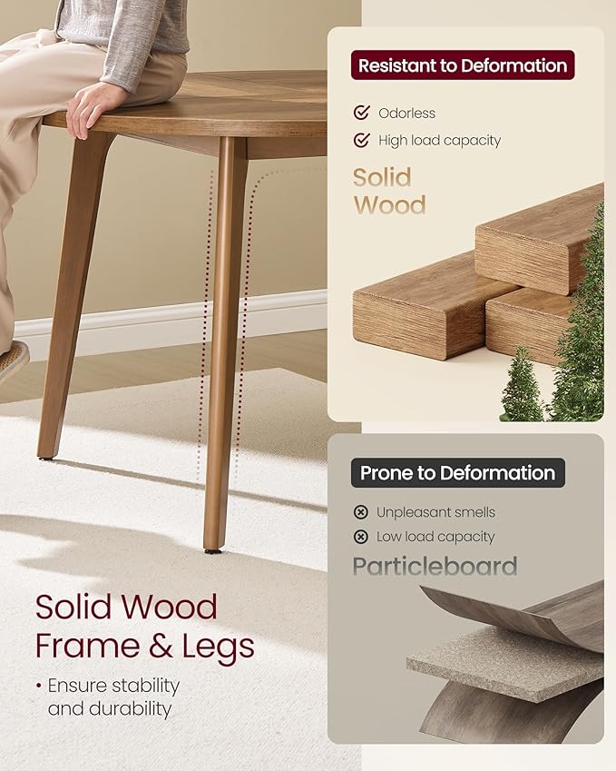 VASAGLE MAEZO Collection - Round Dining Table for 4-6 People, 47.2 Inches Circle Kitchen Table with Tapered Legs, Curved Transitions, for Dining Room, Kitchen, Honey Brown UKDT091KB02S