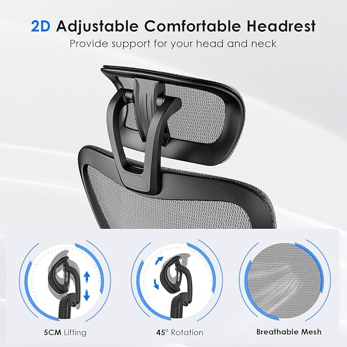 Soohow Ergonomic Office Chair,Mesh Desk Chair with Adjustable Lumbar Support and Headrest,Comfy Computer Chair with 3D Armrest Recling Swivel Chair for Home and Office, Black & Black