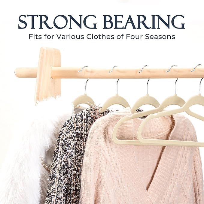 HOUSE DAY Beige Velvet Hangers 60 Pack, Non Slip Clothes Felt Hanger Heavy Duty for Coat, Premium Slim Space Saving Suit Hangers for Closet Organizer, 360° Rotating Silver Hook