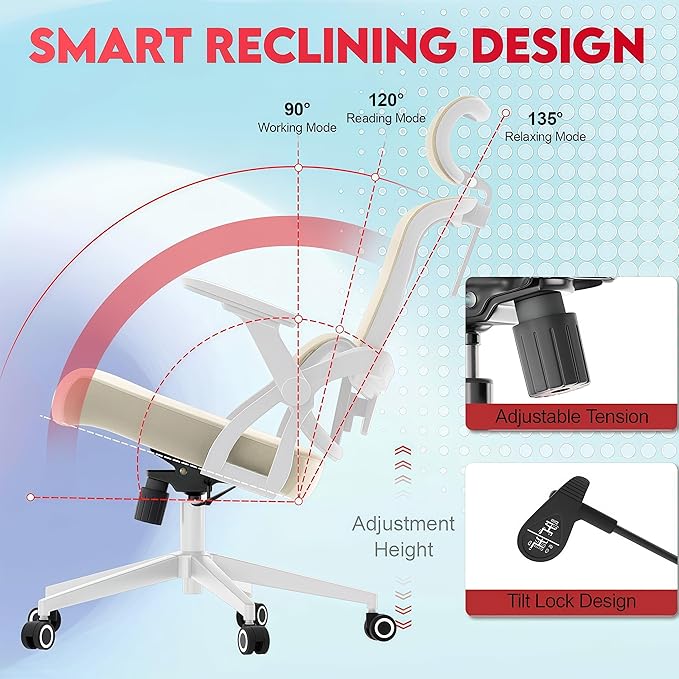Ergonomic Office Chair - 400LB Comfy Desk Chairs with Adjustable Headrest and Lumbar Back Support, Mesh Computer Chairs with Wheels and Arms for Home Office, Study, Bedroom and Dorm (01khaki)