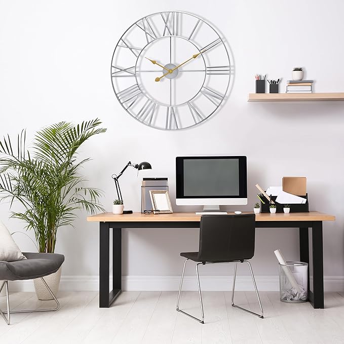 Sorbus Large Wall Clock for Living Room Decor – Easy to Hang 16-Inch Big Wall Clock – Metal Wall Art for Kitchen, Bedroom, Home, Office – Analog Decorative Wall Clock (White)