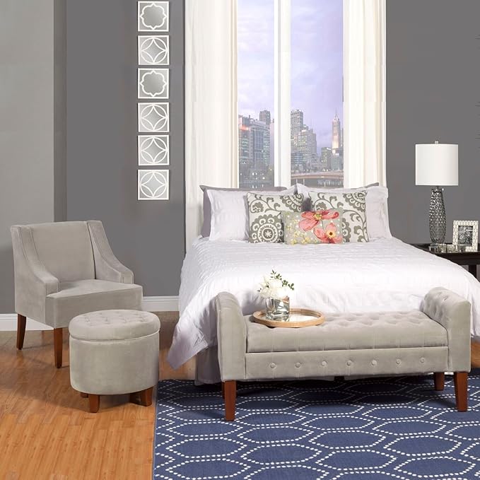 HomePop Velvet Tufted Storage Bench Settee with Hinged Lid, Grey