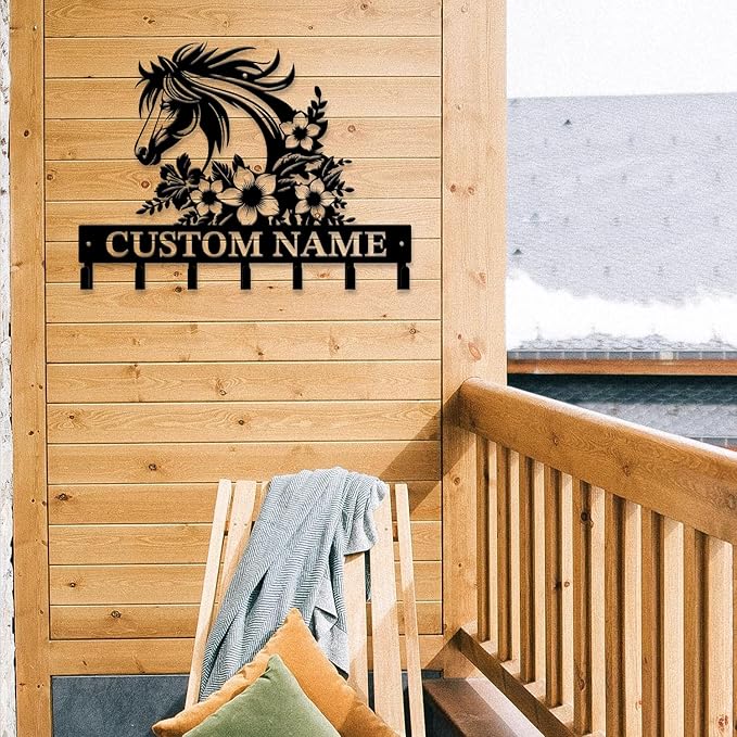 Personalized Custom Name Farm Horse Wall Key Hooks,Metal Horse Art Clothes Hooks,Metal Horse Wall Home Storage Decorative,For Front Door, Hallway, Kitchen, Bedroom,Keys,Hats (Style I)