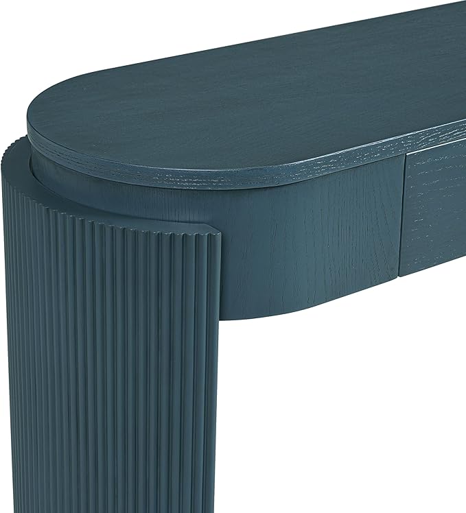 Merax 55" Entryway Table with Oval Top and 2 Drawers, Natural Wood Grain Finish Console Table with Fluted Design for Entryway and Living Room (Navy)