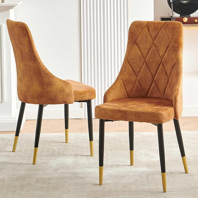 NORDICANA Upholstered Velvet Dining Chair Set of 2, Mustard Armless Side Chair with Metal Legs for Home Kitchen