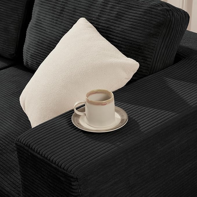 40" Modular Upholstered Foam Couch, Upholstered Floor Sofa Couch with Pillow, Single Sofa for Bedroom Living Room, No Assembly Required (Corduroy Fabric, Black)