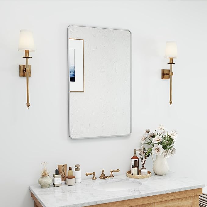 20x30 Rectangle Mirror Full Length Wall Mounted Hanging or Against Wall Metal Frame Dressing Make-up Mirrors for Entryway Bedroom Bathroom Living Room 20 30 inch Silver