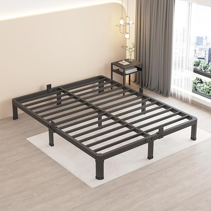 MAF 7 Inch Queen Metal Platform Bed Frame with Round Corner Legs, 3000 LBS Heavy Duty Steel Slats Support, Noise Free, No Box Spring Needed, Easy Assembly