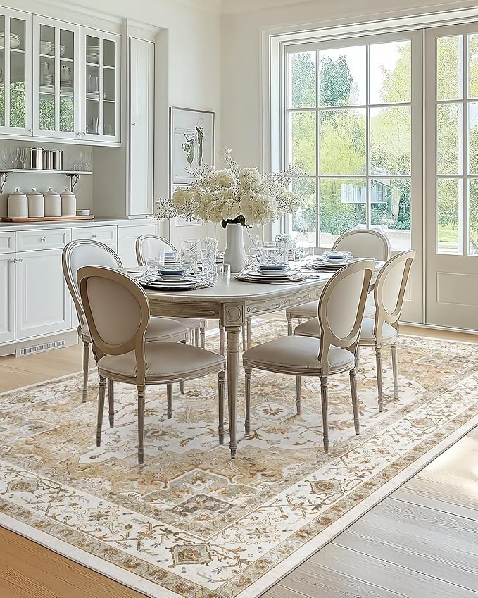 AMADA HOMEFURNISHING 9x12 Area Rugs, Low-Profile Large Washable Area Rug with Non-Slip Backing & Durable Edge Binding, Vintage Rugs for Living Room, Bedroom & Dinning Room