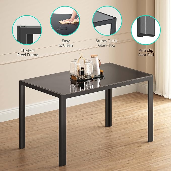 Gizoon 5 Piece Glass Dining Table Set, Kitchen and Chairs for 4, PU Leather Modern Room Sets for Home, Kitchen, Living Room