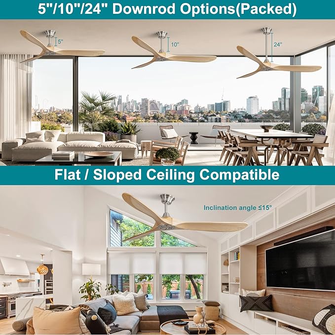 Sofucor Ceiling Fan without Lights, 60 Inch Low Profile Flush Mount Mordern Ceiling Fan with Remote for Indoor Farmhouse Bedroom Living Room Outdoor Patio Porch, Reversible DC Motor, Noiseless