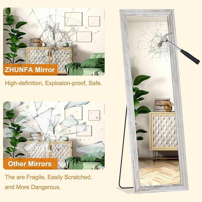 Full Length Mirror,65x22 Inch Full Length Mirror Wall Mounted,Vertical Hanging,Leaning Standing for Bedroom,Living Room,Rectangular Wooden Frame,Wood White Color.