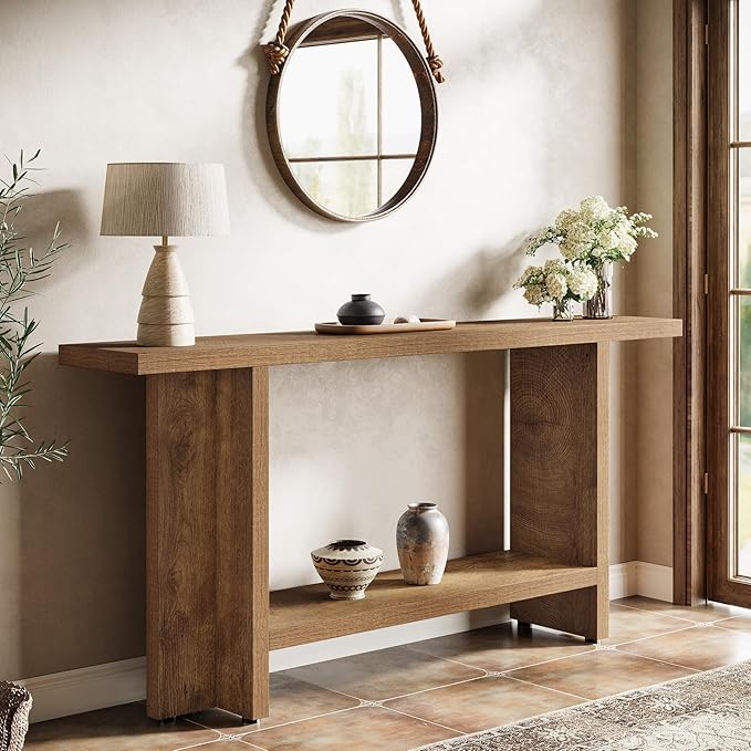 Tribesigns 59" Farmhouse Entryway Console Table, 2-Tier Narrow Long Couch Table Behind Sofa for Living Room, Hallway, Entrance, Foyer
