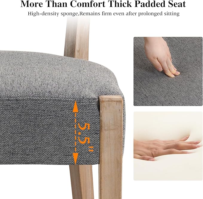 Dining Chairs Set of 6,Mid Century Modern Kitchen Chair Set - Linen Upholstered Low Back Kitchen & Dining Room Chairs with Woven Design,Grey Fabric