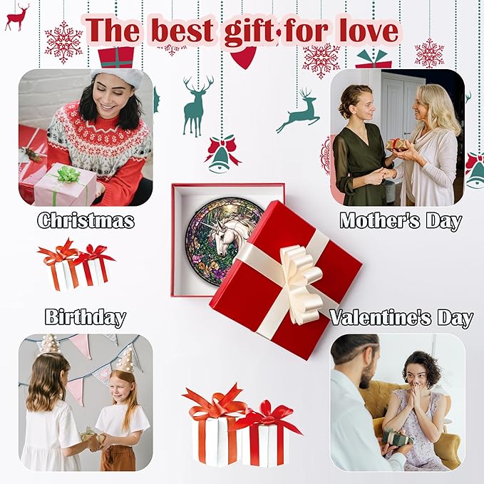 Stained Glass Window Hanging, Unicorn Flowers Suncatcher for Doors Home Sun Catchers Decoration and Christmas, Mother's Day Birthday Gifts for Women, Men, and Mom 11.8x11.8 in