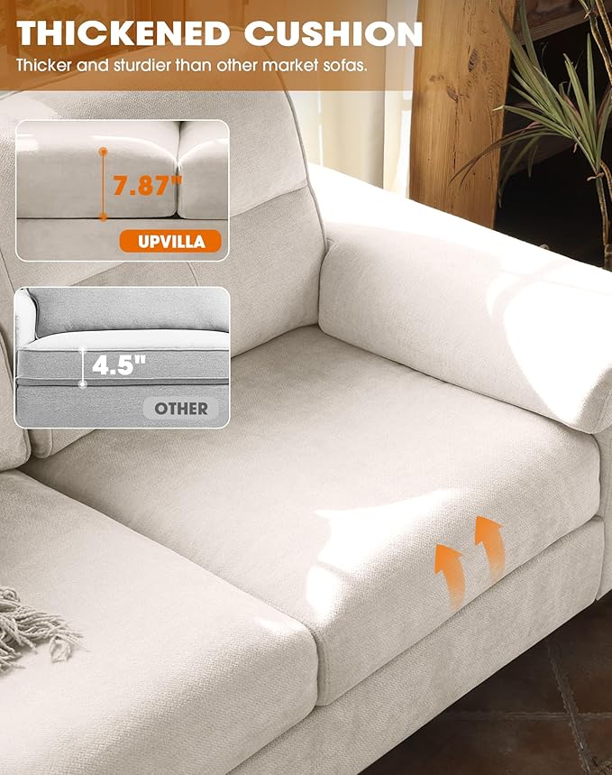 71.25" Modern Sofa Couch for Living Room, Deep Seat Sofas with 8”Cushion, Comfy 2-Seater Chenille Loveseat with Convertible Armrest, Removable Sofa Cover, High Leg (Beige)