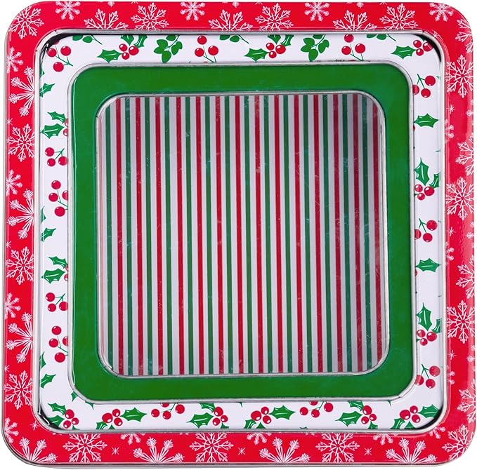 Steel Mill & Co Square Tin Containers with Lids, 3 Pack Christmas Cookie Tins, Festive Cookie Tins for Gift Giving & Holiday Treats, Metal Box Nesting Containers, Large Medium Small, Snowflake