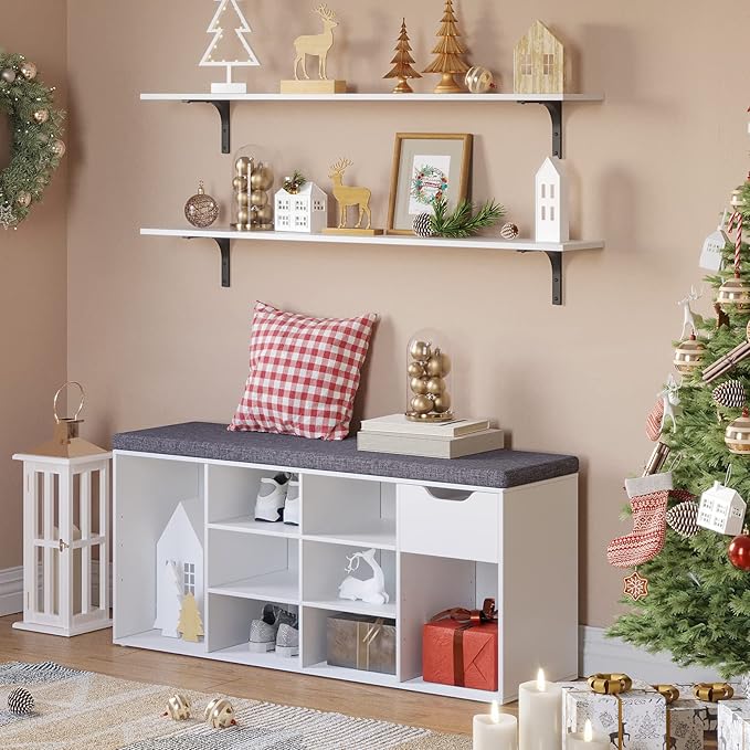 DINZI LVJ Long Wall Shelves, 47.3Inch Wall Mounted Shelves Set of 2, Extra Large Wall Storage Ledges with Sturdy Metal Brackets for Living Room, Bathroom, Bedroom, Kitchen, White