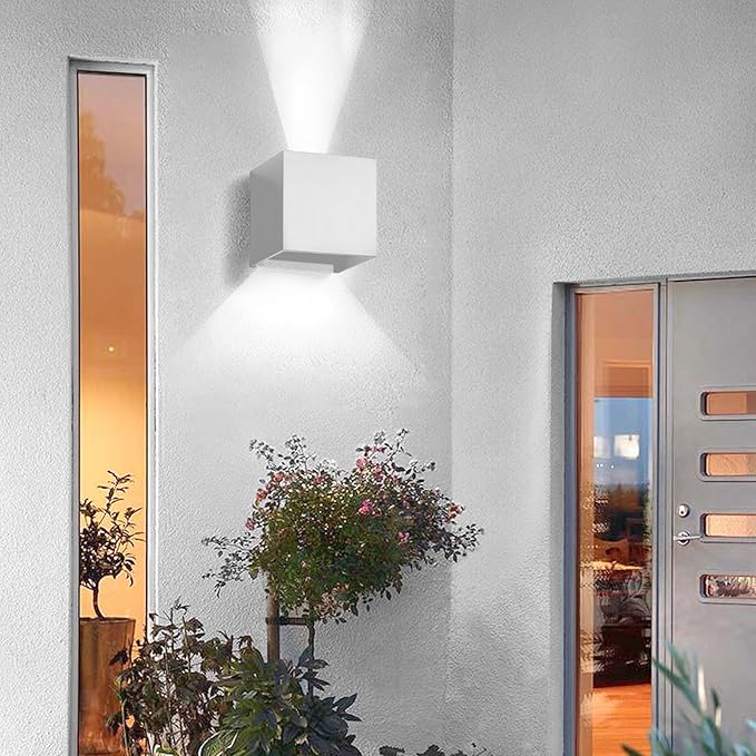 LED 20W Outdoor Wall Lights Exterior/Interior Porch Lights Outdoor Wall Up and Down Lights IP65 Waterproof Sconces Modern Outdoor Lighting Fixtures Square Aluminum White 6500K Cold Lights