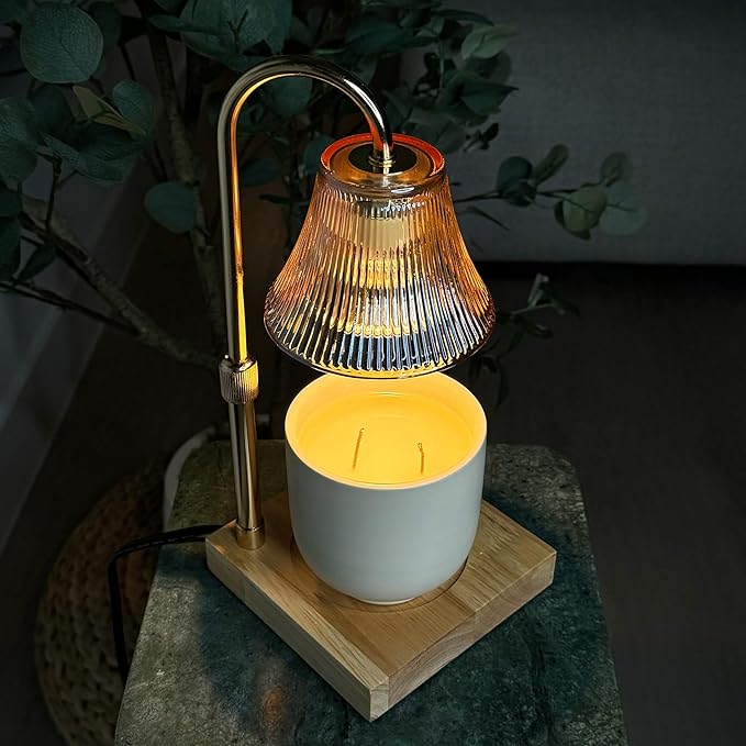 Candle Warmer Lamp with Timer and Dimmer & Includes 2 Bulbs, Electric Wax Candle Lamp Warmer for Jar Candles, Home Decor Aesthetic, and House Warming Gifts - Gold Glass