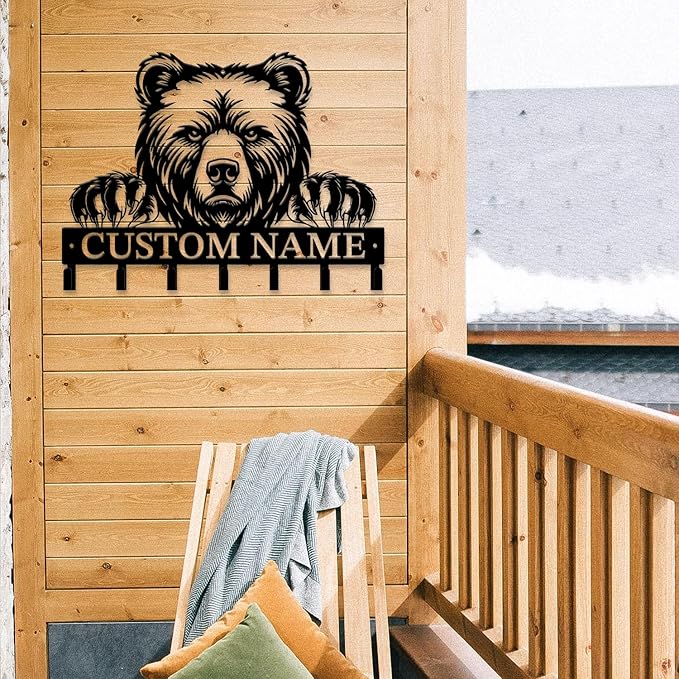Personalized Custom Name Bear Key Wall Hooks,Metal Bear Keys Clothes Hooks,Metal Bear Wall Home Storage Decorative,For Front Door, Hallway, Kitchen, Bedroom,Keys,Hats (Style B)