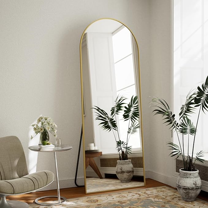 71 x 26 inch Arched Full Length Mirror - Full Body Floor Mirror, ShatterVue Tempered Glass, Standing, Leaning, Wall Mounted for Living Room, Bedroom, Gold