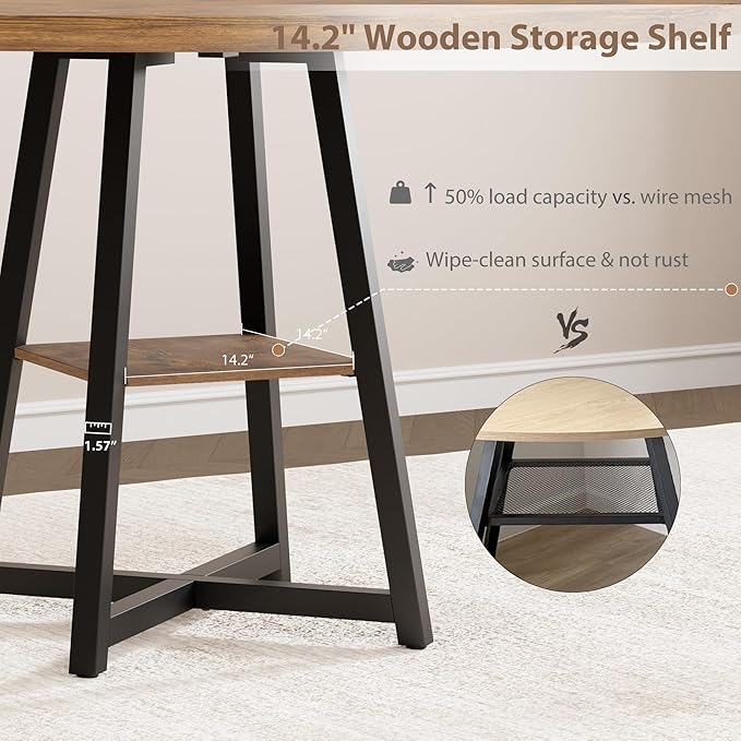 GAOMON Round Dining Table for 4-6 People, 47 Inch Brwon Dinner Room Pedestal Table with Storage Shelf, Industrial Circle Kitchen Table for Kitchen, Dining Room, Space Saving