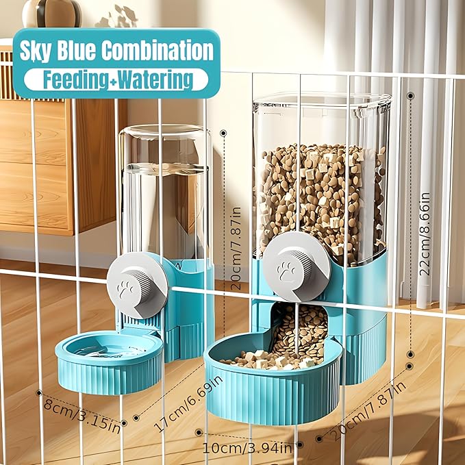 GPY Automatic Hanging Gravity Pet Feeder and Water Dispenser Set ，Automatic Rabbit Feeder and Dog Water Dispenser for Dogs Cats Pets Animals Large Capacity (Blue Water Feeder&Food Feeder) (Blue)