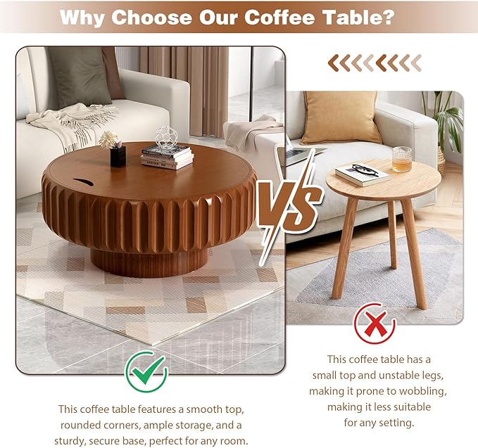 Round Drum Coffee Table with Storage Modern Coffee Table with Solid Wood Veneered Circle Center Table Accent Tea Table for Living Room Apartment Small Space (39.4in)