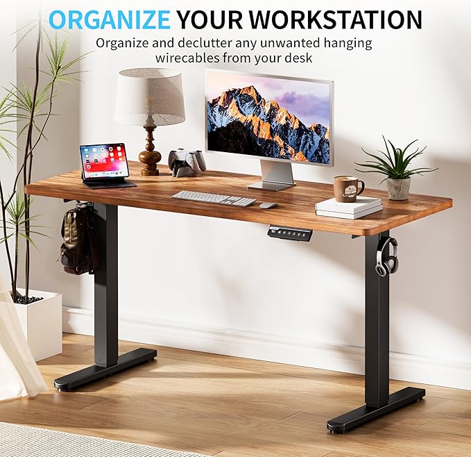 BIZUM Electric Standing Desk, 55x24 inches Height Adjustable Desk, Sit to Stand Desks Memory Gaming Computer Workstation for Home Office, Light Rustic Brown