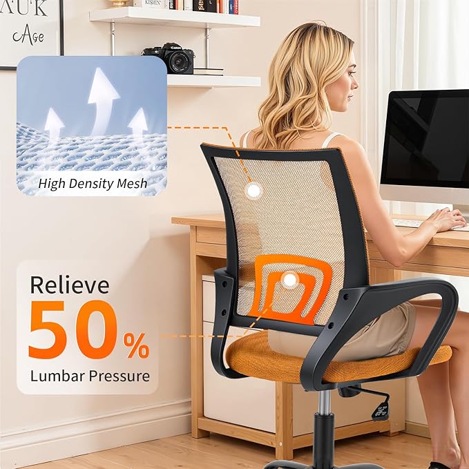 BestOffice Office Computer Chair Ergonomic Mesh Desk Chair with Lumbar Support Modern Executive Adjustable Stool Rolling Swivel for Back Pain (Orange)