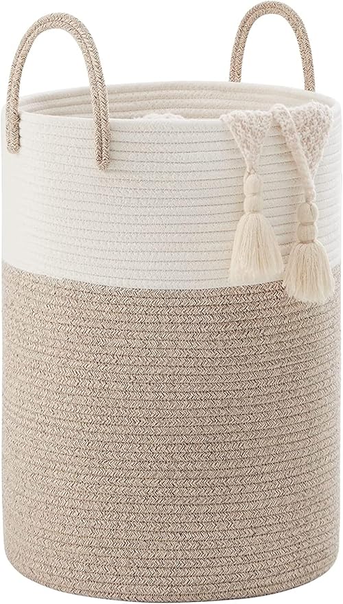 YOUDENOVA Woven Rope Laundry Hamper Basket, 72L Tall Luandry Basket, Baby Nursery Hamper for Blanket Storage in Bedroom-Large-Brown