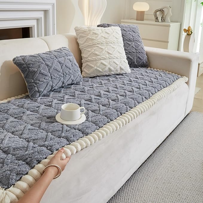 Couch Cover for Dogs Fuzzy Sofa Covers for Pet, Geometric Jacquard Coral Pet-Friendly Washable Non-Slip Sofas Slipcover Cushion Protector Pets Mat Dog Bed Mats