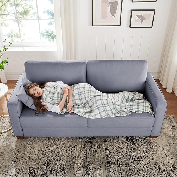 VANOMi Loveseat Couches for Living Room, Modern Sofas & Couches with Cushion & 2 Pillow, Comfy Linen Loveseat Sofa for Small Space, Office, Apartment, Light Grey