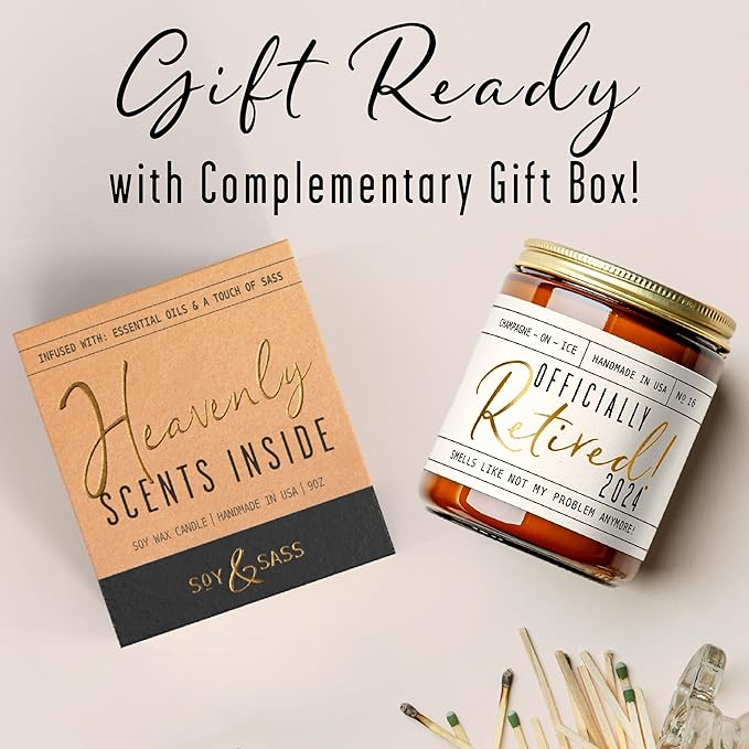 Retirement Gift for Woman - 'Officially Retired 2024' Candle, w/Champagne on Ice I Happy Retirement Gifts for Women 2024 I Retired Gifts for Women I 50Hr Burn, Made in USA