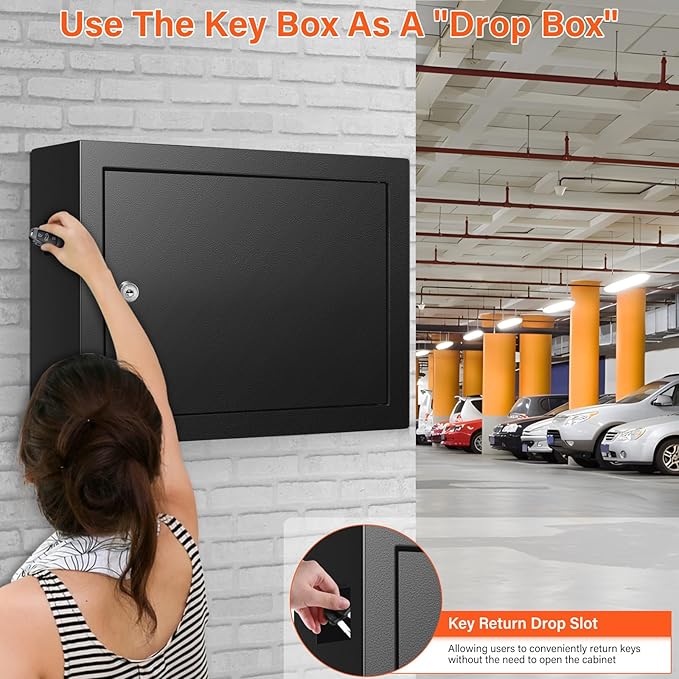 50 Keys Key Cabinet, Anti-Theft Key Lock Box with Key Tags, Adjustable Key Organizer Wall Safe for Car Office House Garage Rental Business