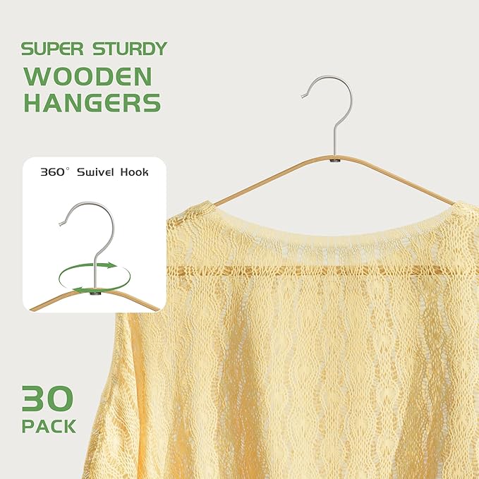 Bamboo Wood Hangers (Bamboo, 30 PCS)