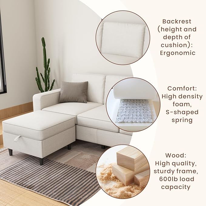 Sectional Sofa Couches for Living Room - 78''Convertible Modular Three-Seater L-Shaped Pet-Friendly Couch,Washable Sofa Cover-Bench Storage, Suitable for Small Living Room, Apartment,Office
