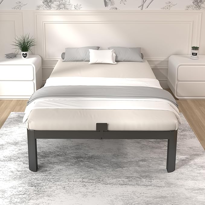 ITIMIDI 12 Inch Twin Bed Frames, Twin Size Bed Frames, Safety Design with Rounded Corner Legs, DIY Headboard Hole, Heavy Duty Platform Support Up to 3500 lbs, No Box Spring Needed, Noise Free, Black