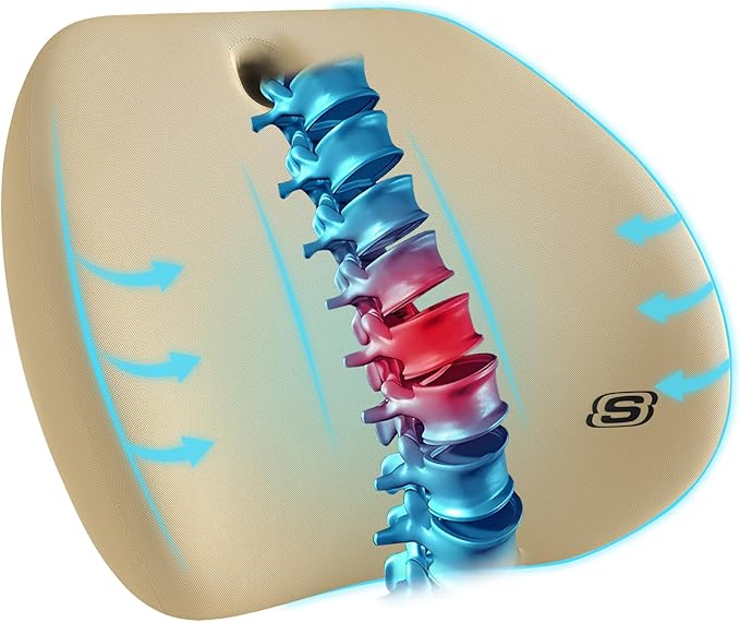 Skechers Lumbar Support Pillow for Office Chair,Memory Foam Lumbar Pillow,Lower Back Pain Relief Lumbar Pillow,Ergonomic Design Back Support Pillow for Office Chair,Car,Home,Travel,Beige
