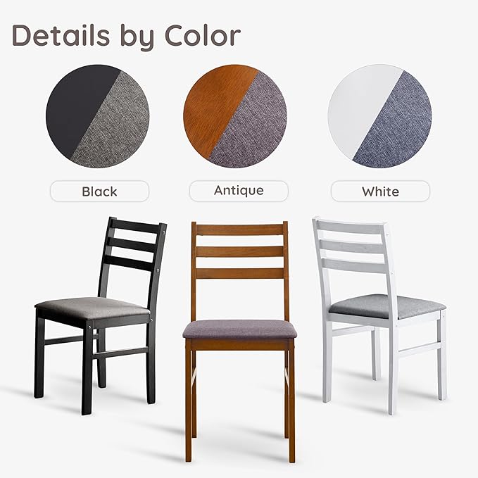 Livinia Seattle Modern Farmhouse Kitchen Dining Room Chair Set of 4, Solid Wood Fabric Upholstered Cushion Seat Wood Ladder Back Chairs (Antique)