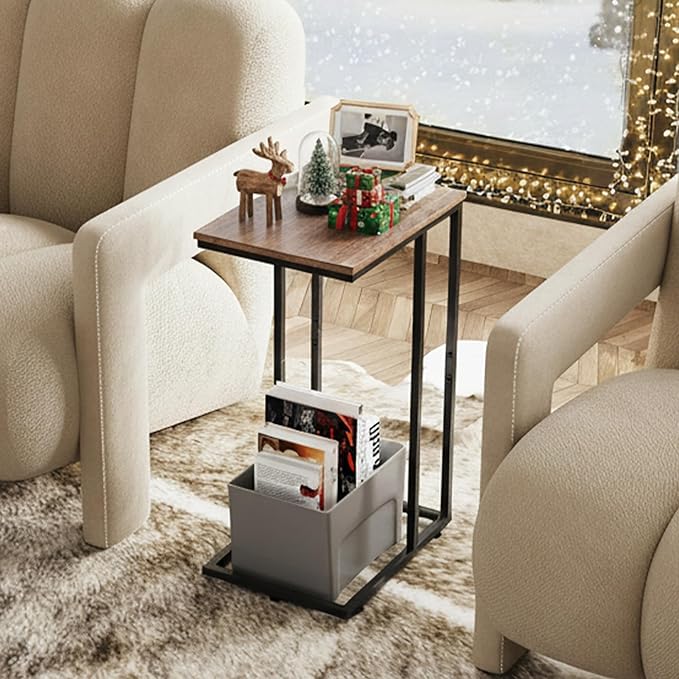 WLIVE C Shaped End Table, Small Side Tables for Sofa and Bed, Couch Table That Slides Under for Living Room, Bedroom, Home Office, Small Spaces