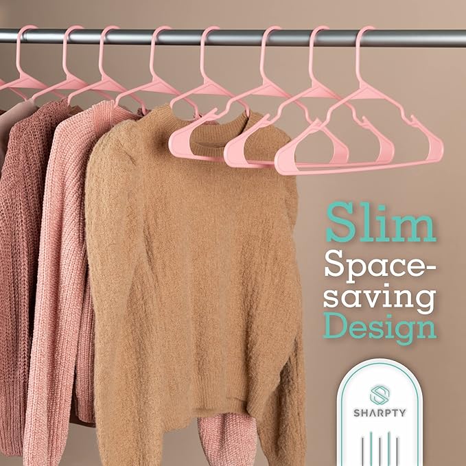 Sharpty Plastic Hangers Clothes Hangers for Clothing, Closet, Coats & Shirts - Notched, Durable, Thick, Tough & Space Saving - for Everyday Standard Use, Room Essentials & Basics - 20 Pack - Pink