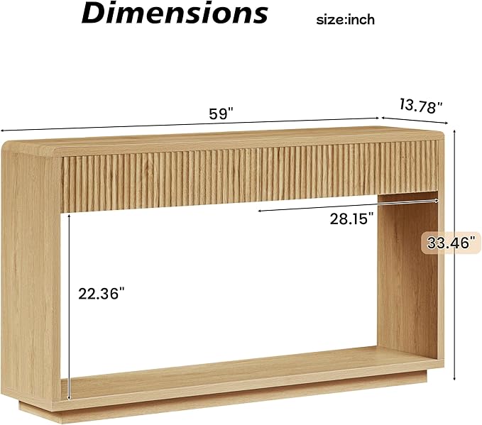 59" Rustic Flute Console Table with 2 Drawers, Modern Farmhouse Entrance Table, Sofa Table for Behind Sofa, Hallway Table with Storage Compartment, Suitable for Hallway and Living Room,Qak