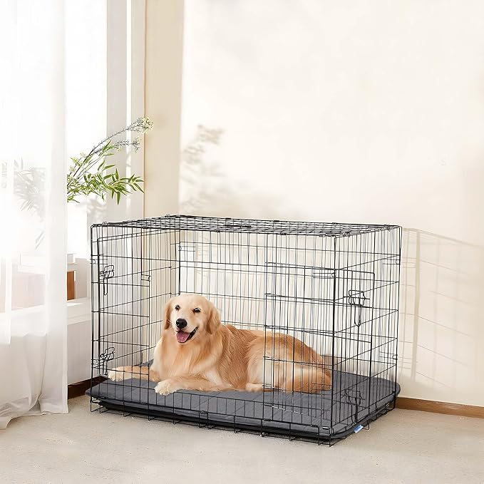 Dog Crate Pad for Large Dogs - Orthopedic Dog Bed with Memory Foam, Washable Soft Warm Pet Mat with Non-Slip Bottom, Grey