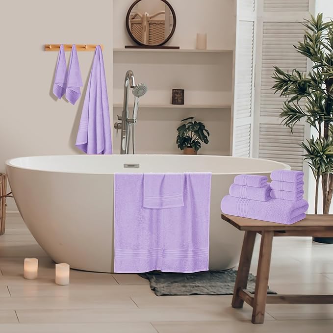 BOUTIQUO 100% Cotton Towel Set, Contains 4 Soft Bath Towel, 6 Hand Towels, 8 Wash Cloths - Compact Absorbent Lightweight & Quickdry Towels for Bathroom - 18 Piece Bathroom Towel Set - Purple