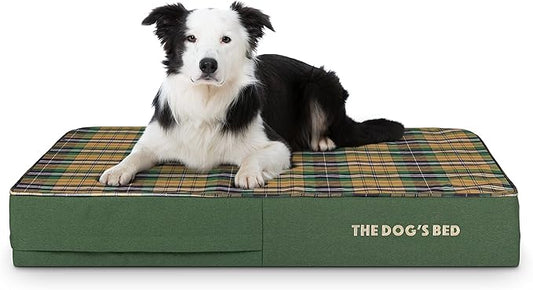 The Dog’s Bed Orthopedic Memory Foam Dog Bed, Large Green Tartan 40x25, Pain Relief for Arthritis, Hip & Elbow Dysplasia, Post Surgery, Lameness, Supportive, Calming, Waterproof Washable Cover