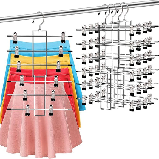 4 Pack Pants-Hangers-Space-Saving,6 Tier-Closet-Organizers-and-Storage Skirt Hooks with Clips,Closet-Organizer-Clothes-Organization-and-Storage Jeans Scarf Holder,College-Dorm-Room-Essentials Decor