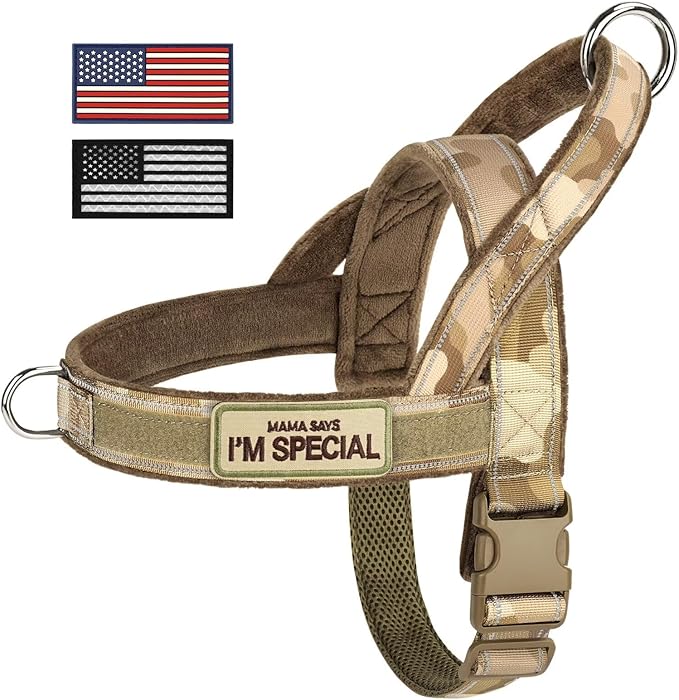 Forestpaw No Pull Dog Harness with Flannel Lining, Reflective Escape Proof Vest for Large Dogs, Quick Release Comfortable for Walking Training (Includes Patches),Brown Camo XL