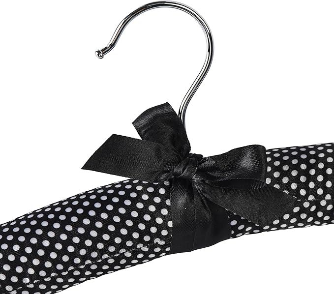 Satin Padded Hangers Polka, Blouse Sweater Hanger with Thick & Soft Foam for Bridal Wedding Dress Lingerie, Smooth Silk Covered Shirt Hanger Without Shoulder Bump (10)